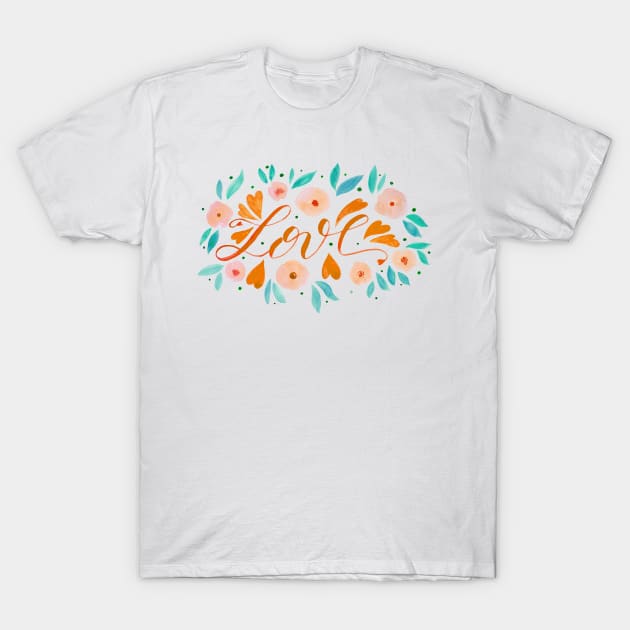 Love and flowers - orange and green T-Shirt by wackapacka